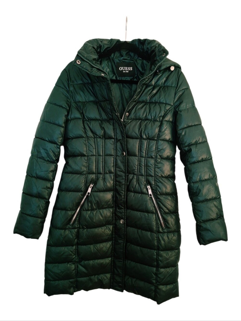 Guess Navy Green Water-resistant Long Puffer Coat Size: Small/Petite